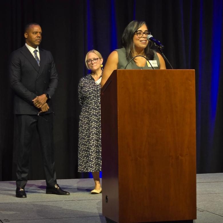Janet Bermudez speaking at Hands On Hartford's annual gala